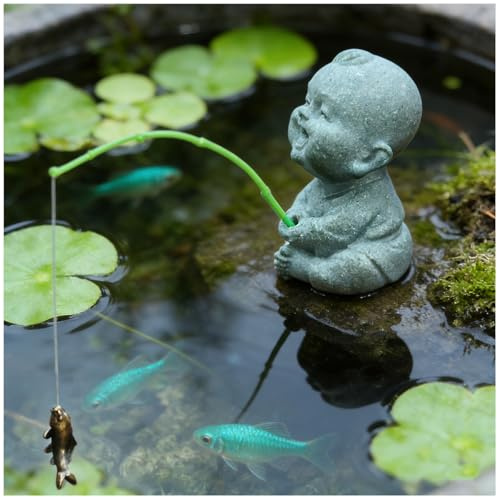 Aquarium Mini Fisherman Statue Japanese Little Fishing Figurines for Fairy Garden Aquarium Pond Bonsai Fish Tank Accessories Decor (A)