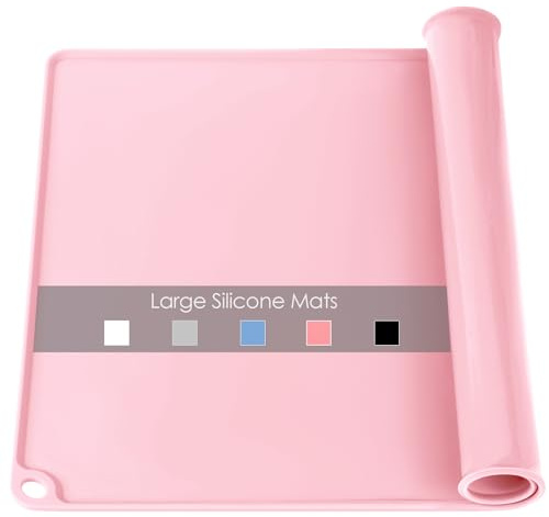 Quality Silicone Mat Pink Multipurpose Kid Placemat - Reusable Kitchen Countertop Mat Dough Pad with Raised Edges & Heat Resistant for Air Fryer - 1Pack 23.6'' x 15.7''