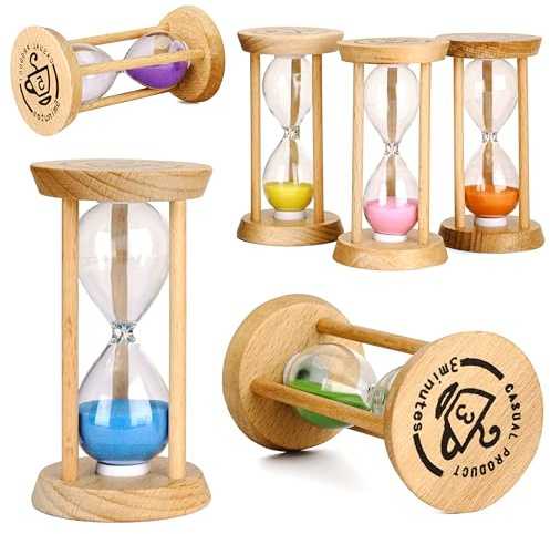 PROLOSO 6PCS Wood Frame Sand Timer Set 30sec/1/2/3/5/10mins Multicolor Hourglass Sandglass Clock Watch