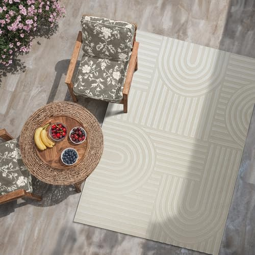 SANAT Berlin Outdoor Teppich Wetterfest - Teppich für den Innen- und Außenbereich - Balkon Teppich Wasserabweisend - Teppiche für Terrasse, Garten, Küche, Bad oder Wohnzimmer - Creme, 160 x 230 cm