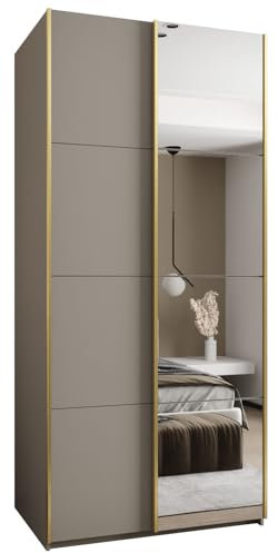 MEBLE KRYSPOL LUX 3 Eleganter 2-türiger Schwebetürenschrank mit Spiegel an der Tür - Leise schließend - HETTICH Topline L System - 245,5x100x64cm - Kaschmir, Kaschmir, Gold
