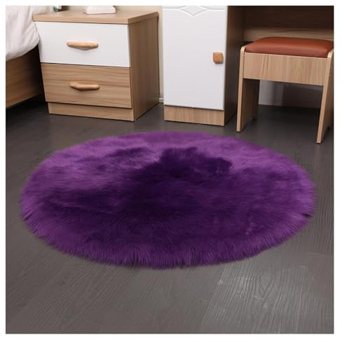 SMTCM Faux Lammfell Schaffell Runder Teppich 80 * 80cm Lila Flauschig Kunstfell Teppich Longhair Fell Weiche Nachahmung Wolle Bettvorleger Sofa Matte Rutschfester Waschbarer Plüsch Fußmatte Heim Deko