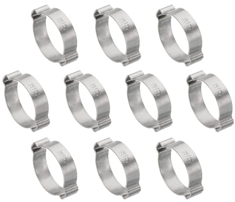 PATIKIL 10 Pack 28-31mm Double Ear Hose Clamp, 304 Stainless Steel O Clip Crimp Rings for Fuel Petrol Pipe Tube Fitting Connections, Silver Tone