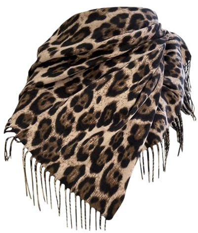 Damen Schal Kuscheliger Warmer Leoparden Muster Fransen Poncho Schal Oversized Deckenschal Damen-Winterschal mit Leopardenmuster Kaschmir-Haptik modisch weich warm Pashmina-Decke Schal