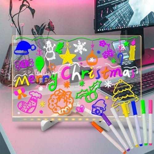 Lastdaytime Amazing Glow Art Light Up Kids Drawing Tablet,Led Drawing Board, Includes Neon Effect Drawing Board with A Built-in Stand and 7 Fluorescent Pens(large)