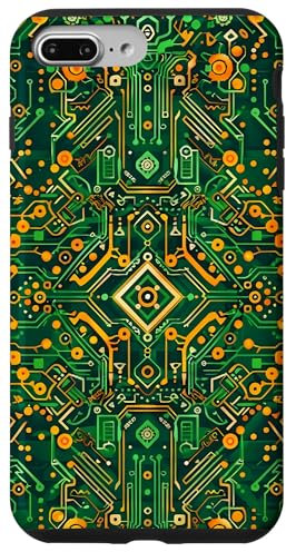 Coque pour iPhone 7 Plus/8 Plus Geeky Green Circuit Board Pattern - Unique Carte Mère Art