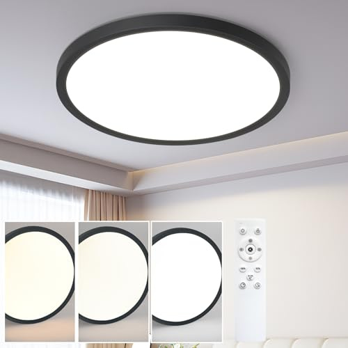 ZMH Deckenlampe LED Deckenleuchte Badezimmer - Ø30cm Badezimmerlampe | Dimmbar Schwarz Rhombenplatte Badlampe Flach Rund Ultra Dünn Flurlampe 24W Augenschutz Schlafzimmerlampe für Küche Flur Bad
