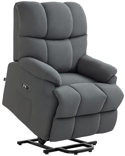 HOMCOM Poltrona Elettrica Alzapersona Reclinabile a 150°, Poltrona Relax Elettrica in Velluto con Connettore USB, Motore, Poggiapiedi e Tasche Laterali per Anziani, Grigio Scuro