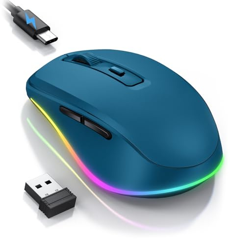 seenda Kabellose Maus mit Jiggler, RGB-Beleuchtung, 2000 DPI, Dunkelblau | Wiederaufladbare 2.4G USB Verbindung Funkmaus, Leise Klick, für PC, Laptop, Computer, Windows