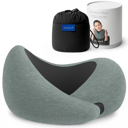 Ostrichpillow Go Neck Pillow - Cuscino da Viaggio in Memory Foam, Design Ergonomico a 360º, Lati Asimmetrici, Borsa da Viaggio Inclusa, Fodera Lavabile in Modal