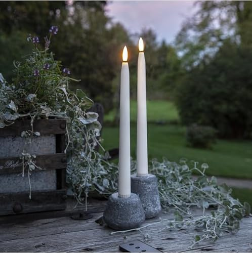 Star Trading Kerzen Set Flamme Slim, 2 Stück, Antik-Kerzen, Weiß, LED, Timer, Warmweiß, Außenbereich, 28 cm