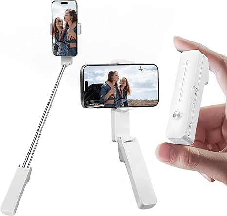 Selfie Stick For Mobile Phones With Bluetooth Connection, Telescopic Phone Holder with 360° Rotation, Wireless Remote Shutter, White