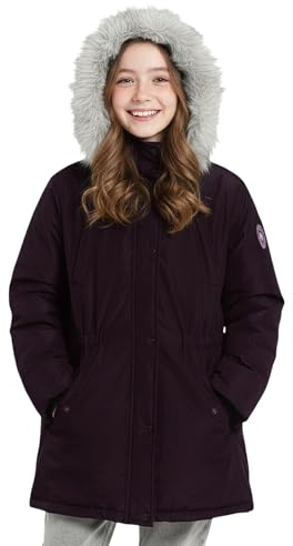 SOLOCOTE Abrigo de invierno para niñas resistente al agua chaqueta de esquí gruesa con capucha de plumas falsas parka larga para niños Morado 14 años
