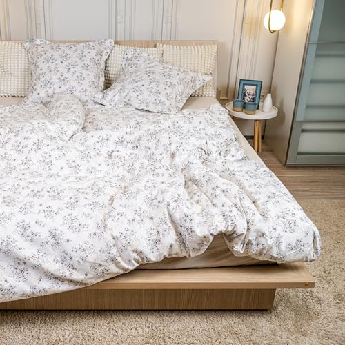 DRAP HOUSE Parure de Lit 220x240 cm – 3 Pièces avec 2 Taies 63x63 cm – Housse de Couette en Coton Microfibre Doux et Respirant – Fermeture Éclair Cachée – pour Lit Double