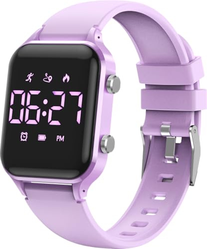 caprock Montre pour Enfants Garçons, Montres Sport pour Fille Garcon étanche 50 ATM Montre Digitale Enfant avec calcul de la Distance/Vibration, Double réveil/chronomètre-Violet