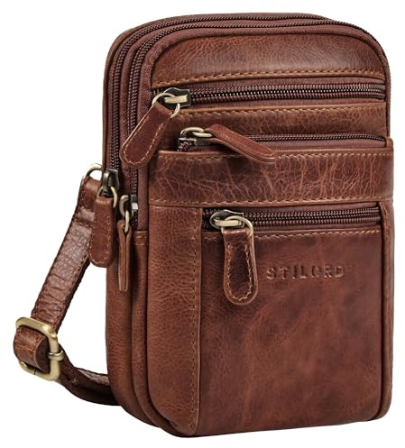 STILORD 'Tamo' 4-in-1 Kleine Ledertasche Herren - Umhänge, Brust, Karabiner & Gürteltasche | Multifunktionale Echtleder Männerhandtasche mit abnehmbaren Gurt für Handy, Farbe:kara - cognac
