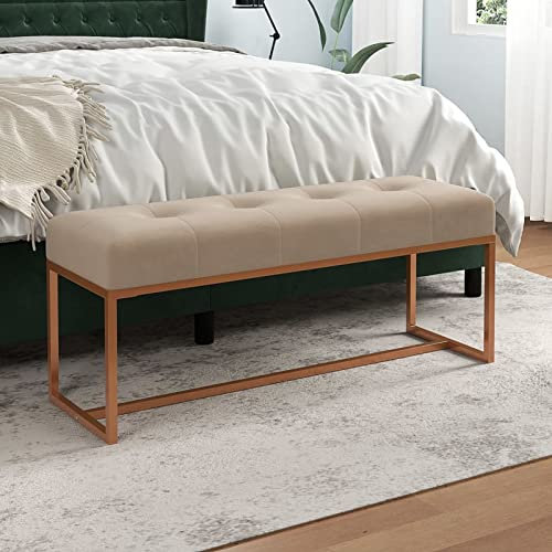 Snsowed Banco de Terciopelo Beige 110x36x45 cm, Banco Recibidor, Banco Comedor, Bancos para Cocina, Banco Vestuario, Mueble Camper