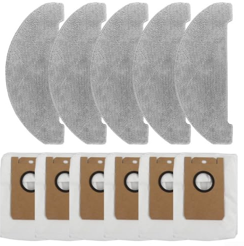 Limpieza fácil con Cleanova W11 - Almohadillas para mopa de aspiradora y bolsas de polvo, 5 almohadillas para fregona y 6 bolsas de polvo