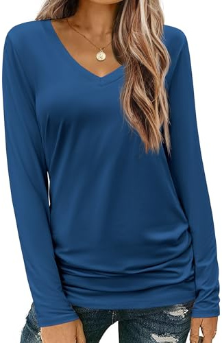 Zeagoo Ladies V-Neck T Shirt Casual Long Sleeve Tops Regular Fit Tshirt