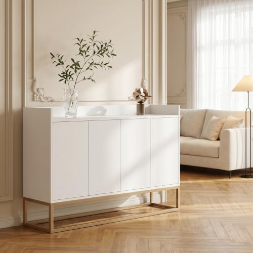 Lietre Sideboard mit 4 Türen Stauraum, Küchenschrank mit Arbeitsplatte, Kommode 120X30X80cm Aufbewahrungsschrank, Buffetschrank für Esszimmer Wohnzimmer Küche (weiß)