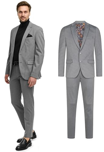 JEFF Traje de hombre JFEzra Set de 2 piezas, traje de hombre con chaqueta y pantalón | Traje elástico de hombre de corte regular para hombres, Mezcla gris., 48