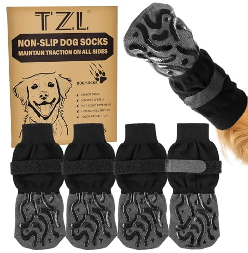 TZL rutschfeste Hundesocken mit Doppelseitigem Griff, Hundeschuhe gegen Lecken, Pfotenschutz für bessere Traktion auf Parkettböden für ältere Hunde