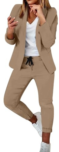 HEONSATI Vestito Donna Elasticizzato Abito da Lavoro Manica Lunga Aperto Davanti Colletto Casual Tuta Due Pezzi Eleganti Tailleur Ufficio Giacche E Pantalone Taglie Forti Complete da Cocktail