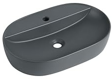sanicomfort Aufsatzwaschtisch TARI 60 x 40 cm – ovales Waschbecken ohne Überlauf – Keramik Waschschale in dunkelgrau matt, modernes Design für Bad & Gäste-WC
