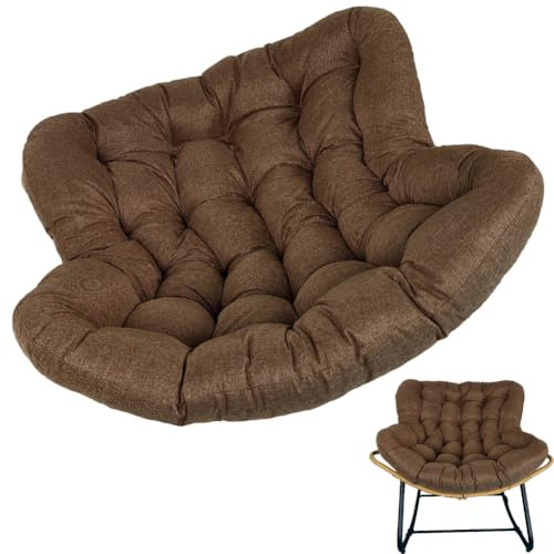 Mecedora de Exterior con cojín Acolchado, sillón de ratán Extragrande para Interior, con Forma de Huevo, para Exterior e Interior, con cojín Suave para Silla reclinable, Color marrón, 115 x