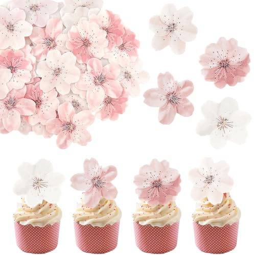 Edible Flowers for Cakes, Cupcake Toppers Cherry Blossoms Personalised Cupcake Toppers for Bridal Baby Shower Kids Birthday Cake Decorations