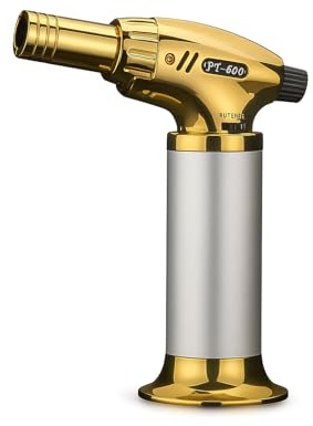 Refillable Butane Kitchen Torch Lighter with Adjustable Flame Control and Safety Lock, Culinary Blow Torch for Desserts, Soldering, Welding, and Outdoor Use (Butane Not Included)