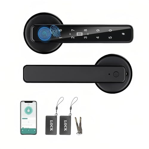Msiud Smart Lock Door Handle, 5 in 1 Fingerprint Electronic Digital Locks with APP IC Card Fingerprint Keys Keyless Passcode Automatic Finger Print Handle for Bedroom Home Office Apartment Hotel