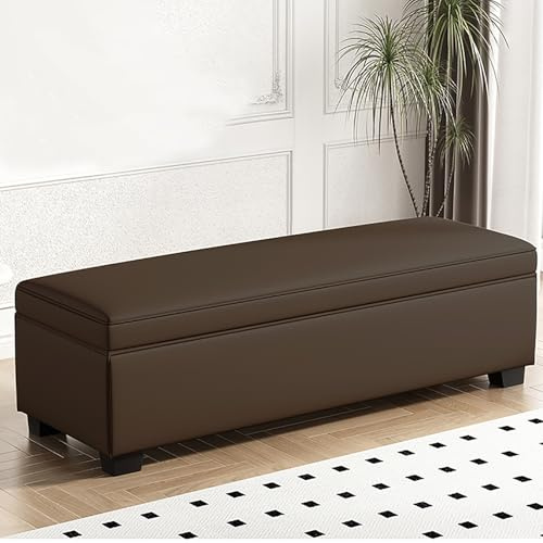 Große Ottoman-Bank, gepolstert, Stauraum für Wohnzimmer und Schlafzimmer, stilvolle Bettbank mit reichlich Stauraum, Braun (90 x 40 x 40 cm)