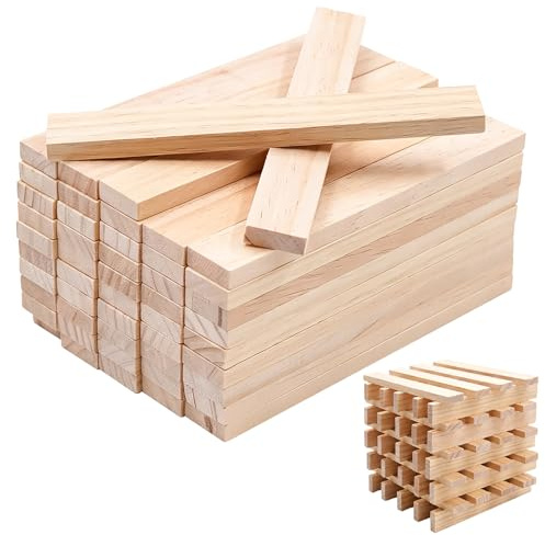 Mritrit 50 Pcs Wood Blocks, Wooden Building Block, Pine Wooden Sticks for Craft, Unfinished Balsa Wood Carving Kit for DIY Deco Model Making 160x22x8mm