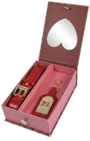 Laura Biagiotti Cofanetto Regalo Donna, Cintura Accorciabile e Portachiavi Similpelle Effetto Coccodrillo, Rosso