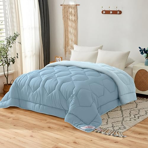 NOVOTEXTIL Edredón Cama 105 (200x260), Relleno Nórdico de Fibra 350 g/m² - Edredón Nórdico Bicolor Invierno Suave, Ligero, Reversible y Transpirable (Cielo/Azul)