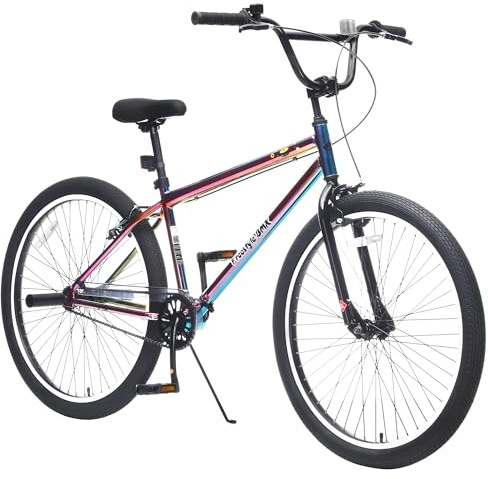 BKNROIHB 26 Inch Freestyle Bike for Teens, Steel Frame Single-Speed Bicycle with 2 Pegs, Front Caliper Brake and Rear V Brake, Bicycle for Boys and Girls Ages 14+(Colorful)