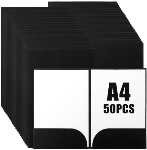 CYEER Juego de 50 carpetas de presentación A4 color negro – Carpeta de documentos de alta calidad de cartón con ranura para tarjetas de visita – Carpeta elegante para negocios, ofertas, solicitudes y