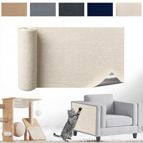Kratzmatte Katze Selbstklebend - Kratzschutz Sofa Anti Kratz Folie Kratzwand für Katzen Frei DIY Geschnitten 30x100CM Off-White