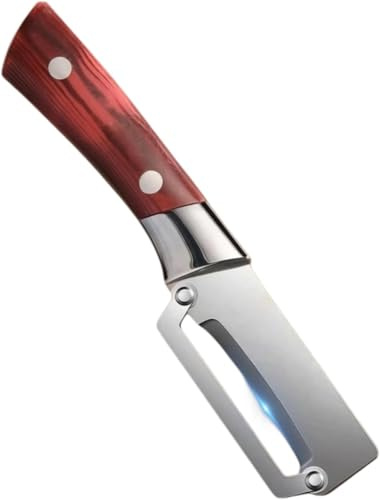 Pelador multifuncional de acero inoxidable con mango ergonómico ancho, ideal para verduras, caña de azúcar, melón y cáscaras duras. Agarre cómodo y resistente para uso diario en cocina.