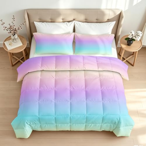 Gradient Coverless Duvet Single Reversible All Seasons | Soft Gradient Bedding Comforter 3 Pcs Set Lightweight Summer Quilted Duvet Machine Washable, 7.5 Tog, 135x200cm 1R1375