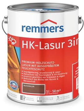 Remmers HK-Lasur 3in1 nussbaum, 5 Liter, Holzlasur aussen, 3facher Holzschutz mit Imprägnierung + Grundierung + Lasur, Feuchtigkeit- und UV-Schutz