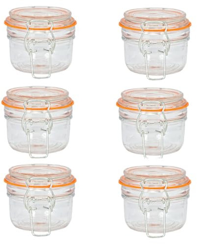 Chef-hub Mini Terrine Storage Glass Jars Food Storage Container Canister with Air Tight Preserver Rubber Seal 125ml Set of 6