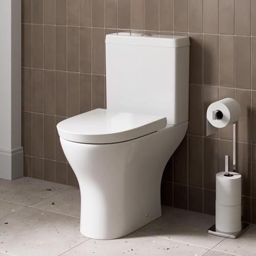 Affine® Arles Modern Bathroom Cloakroom Close Coupled Toilet Short Projection WC Toilets Soft Close Quick Release Top Fix Seat Dual Flush Cistern D Shape Pan, White Gloss