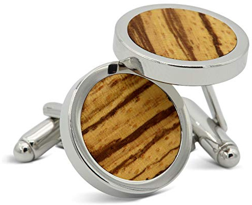 NaturSchatulle Manschettenknöpfe Herren Holz I 1 Paar Schwarze Silber Manschettenknopf Rund Hemd Hochzeit Anzug Männer Cufflinks for Men