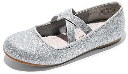 DREAM PAIRS Zapatos Niña Vestir Planos Bailarina Niña Mary Jane Princesa Party Escolares Colegiales,Size 30,Plata,Angie-2