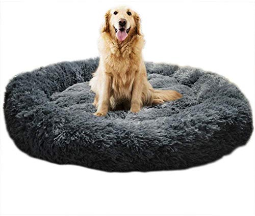 KongEU Deluxe weich Hundebett Sofa waschbar Rundes Plüsch Hundekissen Katzenbett in Doughnut-Form für große und extra große Hunde,Wasserfeste Unterseite-XL:100CM-dunkelgrau
