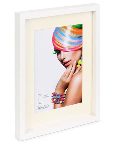 IDEAL TREND 3D Objektrahmen Bilderrahmen mit Passepartout & gehärtetem Glas Holz MDF Rahmen Foto Poster: Farbe: Weiß | Format: 50x70