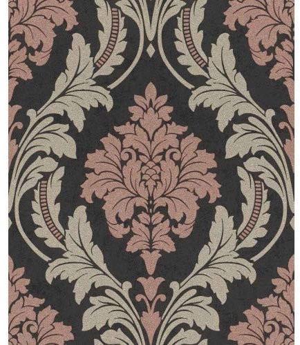 Glam 541656 Non-Woven Wallpaper Baroque Black Beige Pink Glitter