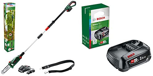 Elagueuse sur perche sans fil Bosch - UniversalChainPole 18 (Livré avec 1 batterie 18V-2,5Ah, Système 18V, coupe: 15cm) & Bosch Batterie PBA 18V 2.5Ah W-B